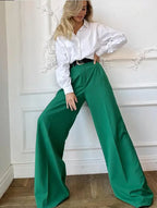 Women's high-waist wide-leg suit pants by Nova Mart, tailored fit with smooth fabric and classic design, full length.
