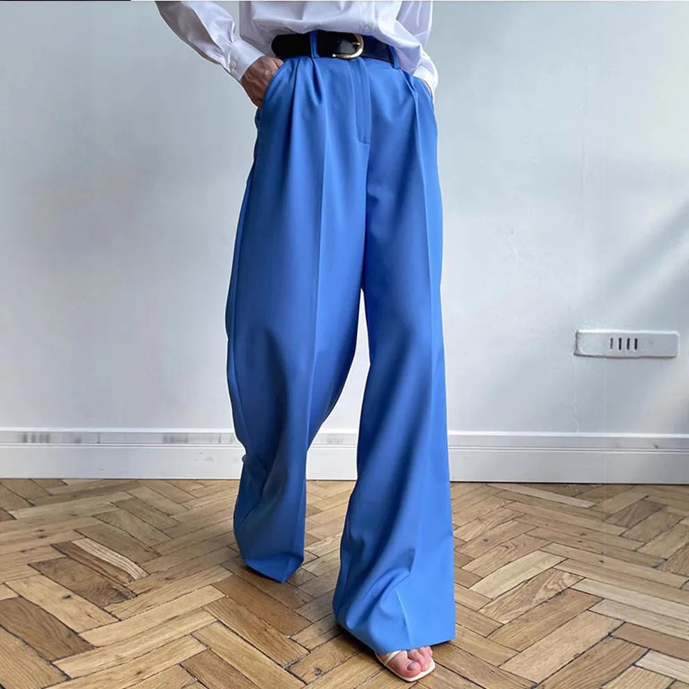 Women's high-waist wide-leg suit pants by Nova Mart, tailored fit with clean lines and classic design, shown on a model.