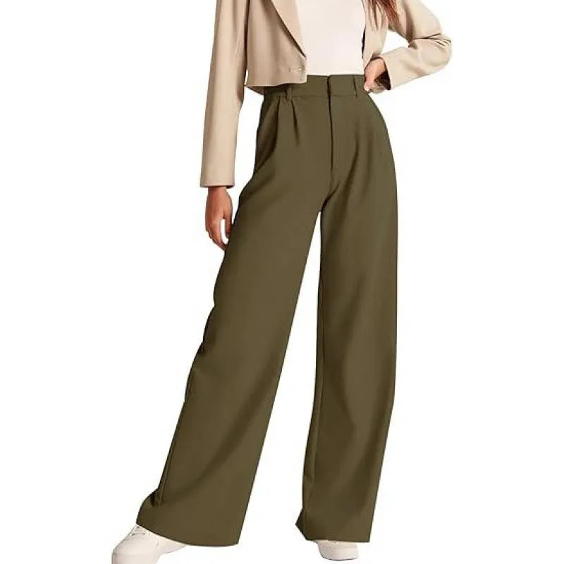 Women's high-waisted casual trousers by Nova Mart, shown in a neutral color, featuring a relaxed fit and belt loops.