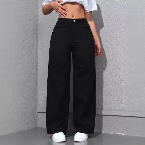 Women's high-waisted straight-leg loose-fitting casual pants by Nova Mart, shown in a relaxed fit style.