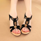 Women's Korean style flat wedge sandals by Nova Mart, featuring comfortable slip-on shoes with trendy design and neutral color.