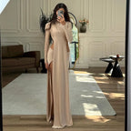 Women's long-sleeve top and skirt two-piece clothing set by Nova Mart, stylish and comfortable outfit for casual wear.