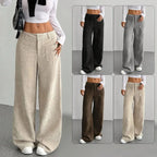 Women's loose fit corduroy wide-leg pants by Nova Mart, shown in a natural relaxed fit with a high waist and wide cuffs.
