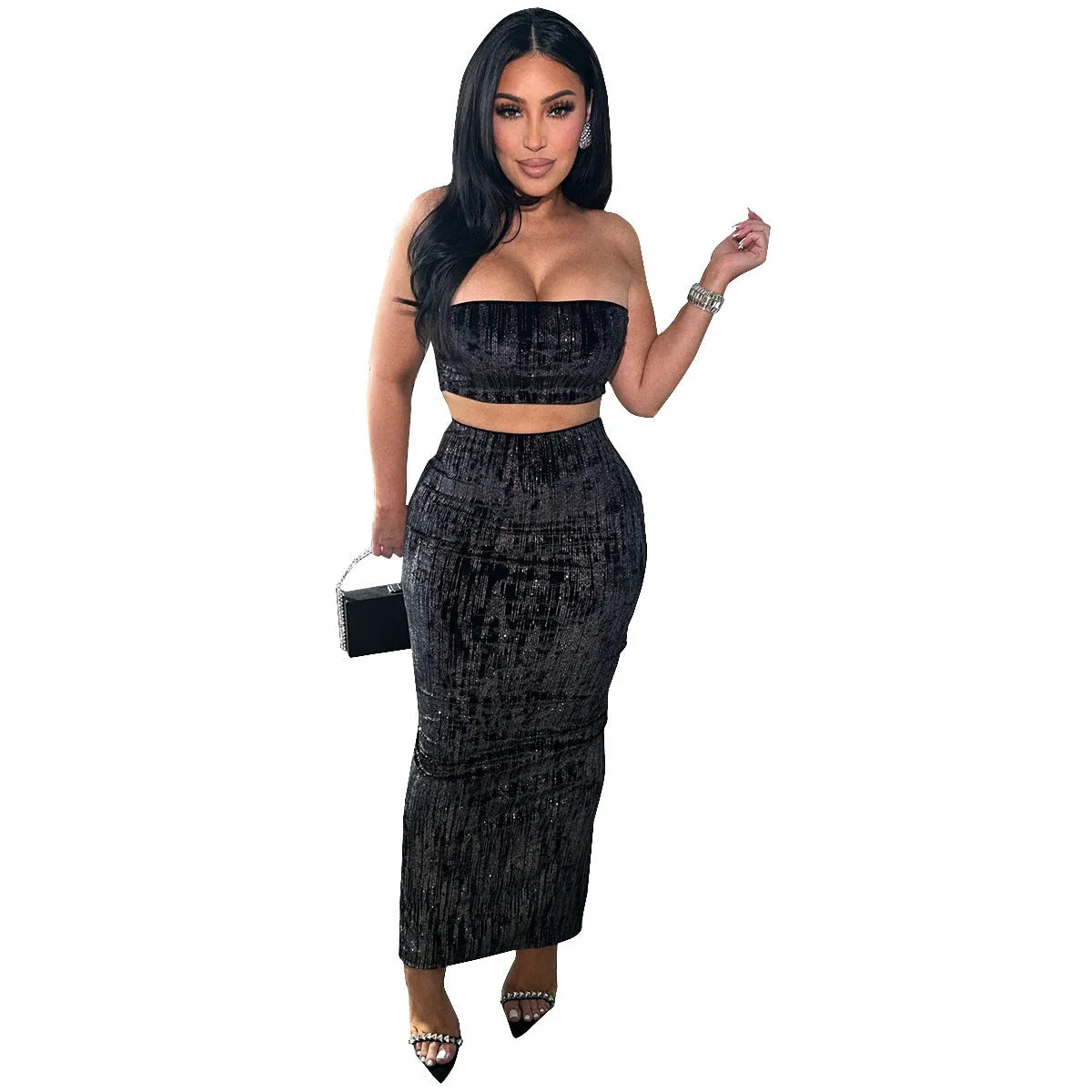 Women's midriff-baring tube top and skirt set by Nova Mart, featuring a stylish matching clothing ensemble.