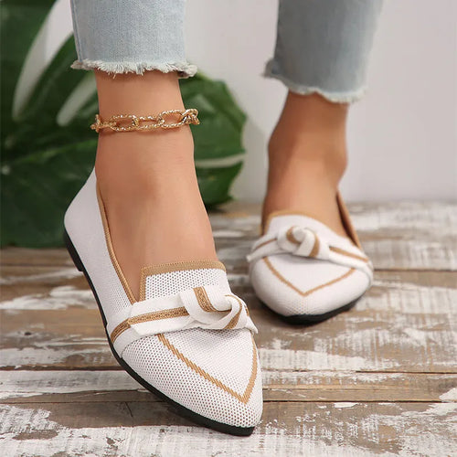 Women's Pointed Toe Bow Flat Shoes – Breathable Woven Upper