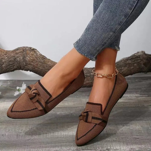 Women's Pointed Toe Bow Flat Shoes – Breathable Woven Upper