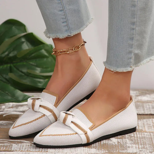 Women's Pointed Toe Bow Flat Shoes – Breathable Woven Upper