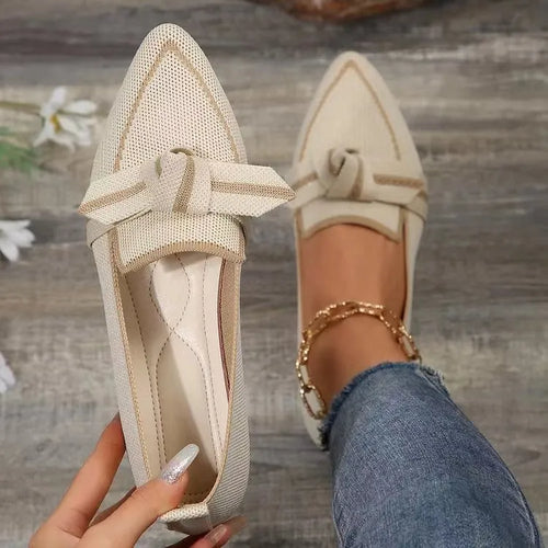 Women's Pointed Toe Bow Flat Shoes – Breathable Woven Upper