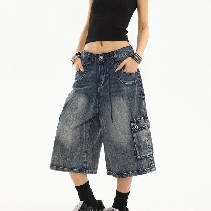 Women's relaxed-fit straight-leg pants with multiple pockets by Nova Mart, featuring a casual style and functional design.