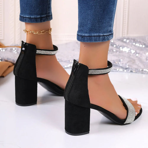 Women's Rhinestone High Heel Sandals – Chunky