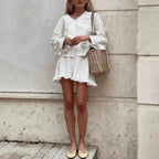 Women's ruffle-trim shorts casual two-piece set by Nova Mart, featuring a stylish top and matching shorts for everyday wear.