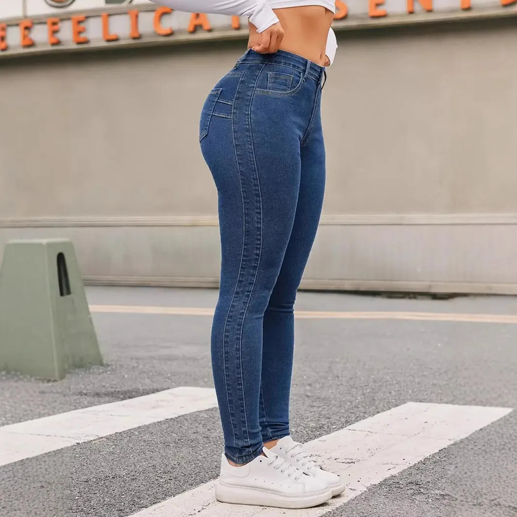 Women's skinny stretch jeans by Nova Mart, fitted denim with a high waist and classic five-pocket design.