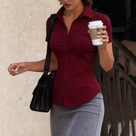 Women's slim-fit white-collar shirt by Nova Mart, featuring a tailored top with a classic collar and elegant design.