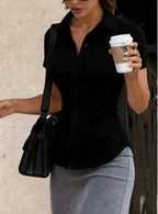 Elegant white-collar women's slim-fit shirt by Nova Mart, shown as a stylish top with a tailored fit and crisp collar.