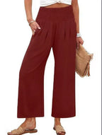 Women's solid-color cropped high-waist pants from Nova Mart, featuring a stylish fit and comfortable design.