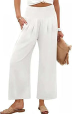Women’s solid-color cropped high-waist pants by Nova Mart, shown in a comfortable fit with a smooth fabric finish.