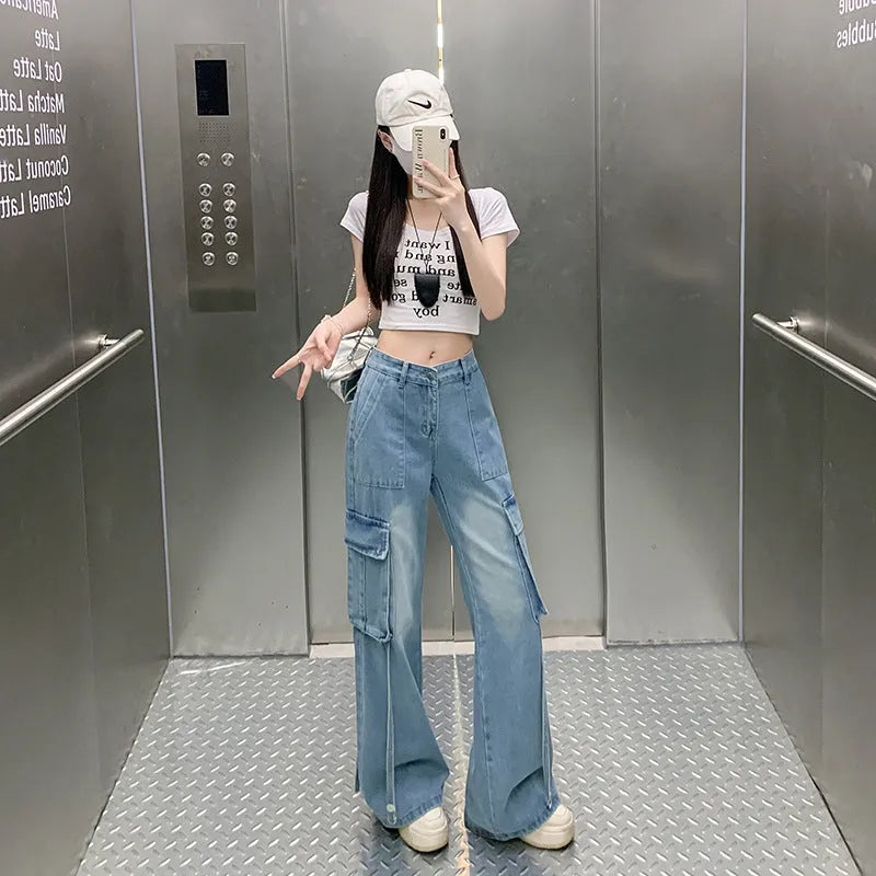 Women's straight-leg floor-length pants by Nova Mart with large pockets, featuring a relaxed fit and comfortable style.
