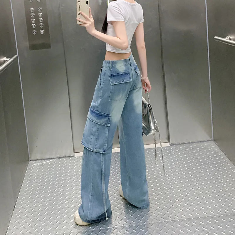 Women's straight-leg floor-length pants by Nova Mart with large pockets, featuring a sleek and comfortable design.