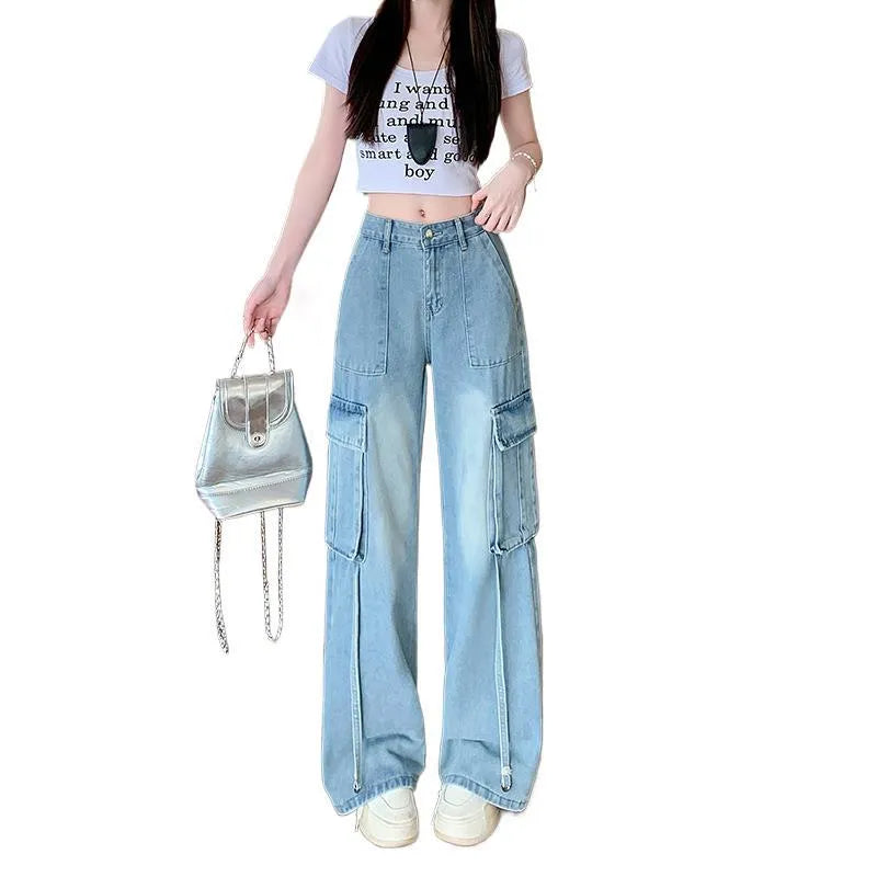 Women's straight-leg floor-length pants by Nova Mart with large functional pockets, stylish and comfortable for everyday wear.
