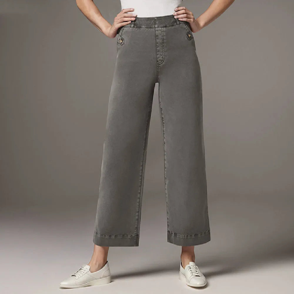 Women's straight-leg wide-leg cropped jeans by Nova Mart, showcasing denim fabric and relaxed fit with rolled hem detail.