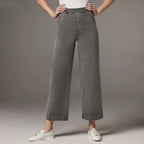 Women's straight-leg wide-leg cropped jeans by Nova Mart, showcasing denim fabric and relaxed fit with rolled hem detail.