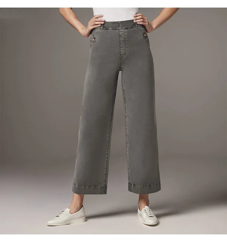 Women's straight-leg wide-leg cropped jeans by Nova Mart, showcasing denim fabric, high waist, and relaxed fit.