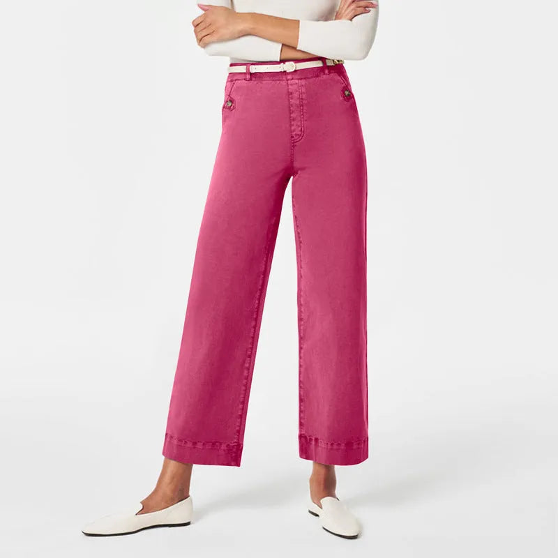 Women's straight-leg wide-leg cropped jeans by Nova Mart, showing the fit and style of the denim with a focus on the cropped length.