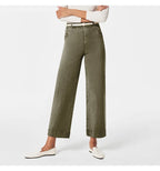 Women's straight-leg wide-leg cropped jeans by Nova Mart displayed on a hanger with a casual fit and light blue denim fabric.