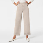 Women's straight-leg wide-leg cropped jeans by Nova Mart, showing the light blue denim with a relaxed fit and rolled hem.