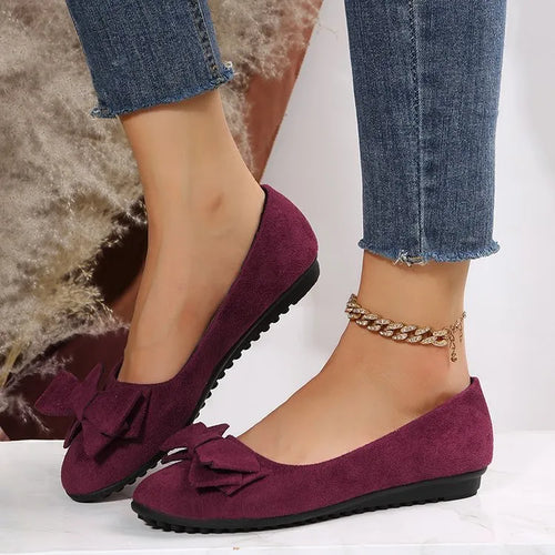 Women's Suede Bow Gommino Flat Shoes – Plus Size