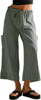Women's summer striped straight-leg pants by Nova Mart, featuring lightweight fabric and casual fit in a stylish striped pattern.