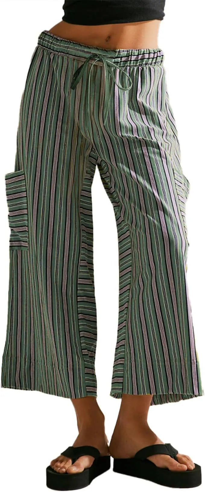 Women's summer striped straight-leg pants by Nova Mart, featuring lightweight fabric and casual fit in a stylish striped pattern.