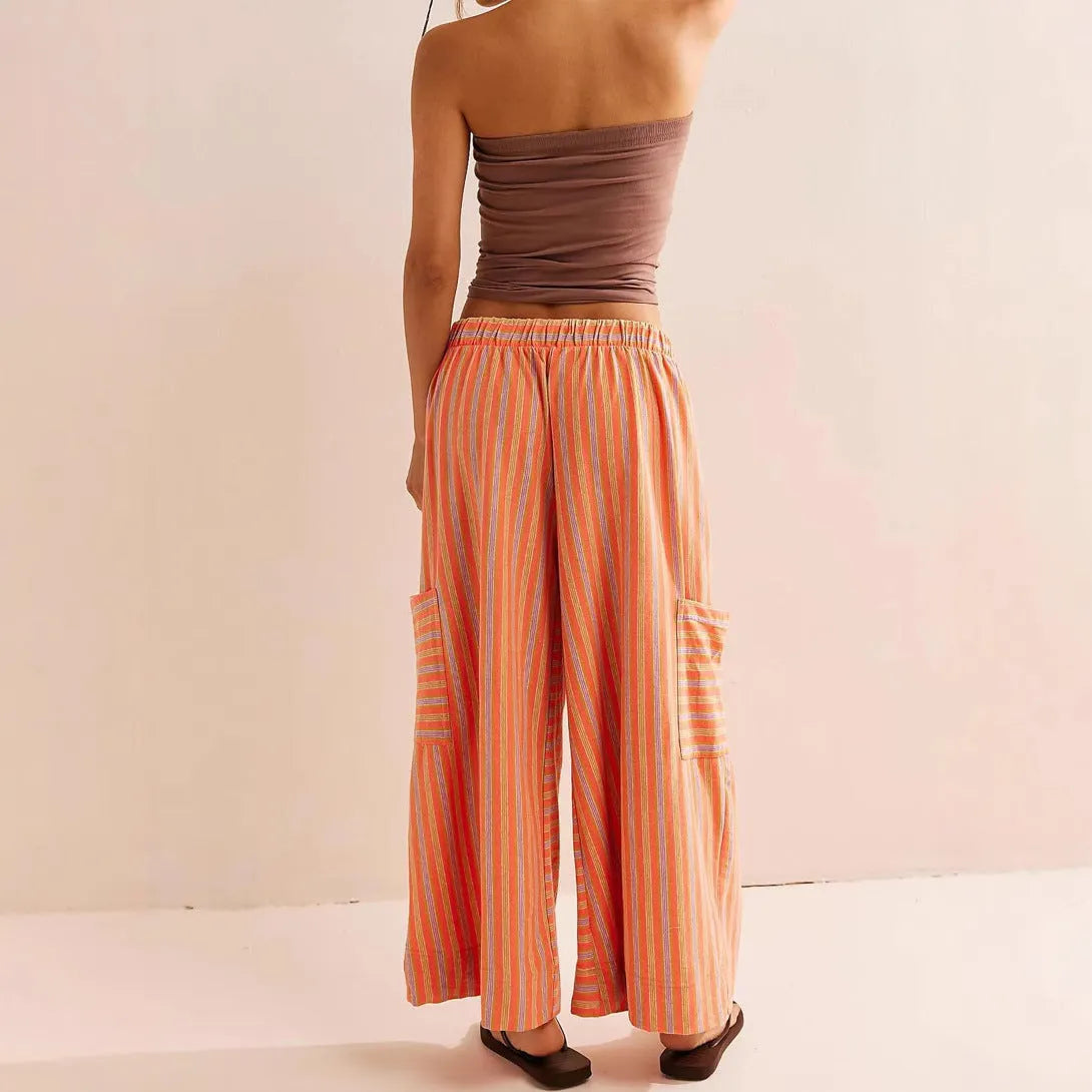 Women's summer striped straight-leg pants by Nova Mart featuring lightweight fabric and casual style.