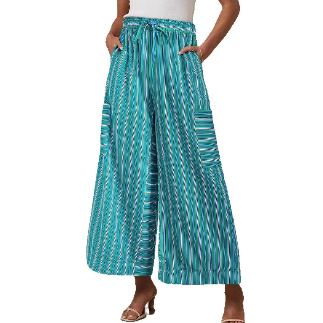 Women's summer striped straight-leg pants by Nova Mart, featuring lightweight fabric and a casual, comfortable fit.