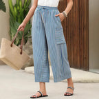 Women's summer striped straight-leg pants by Nova Mart, featuring lightweight fabric and casual fit in blue and white stripes.