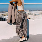 Women's summer striped straight-leg pants by Nova Mart, featuring lightweight fabric and a casual, stylish fit.