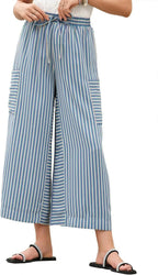 Women’s summer striped straight-leg pants by Nova Mart, featuring lightweight fabric and a casual, comfortable fit.