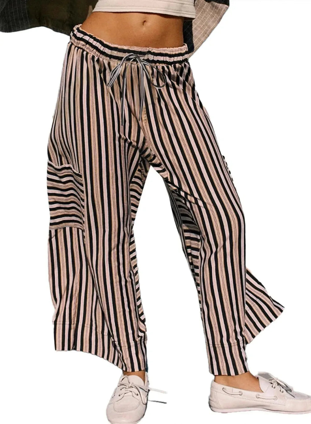 Women's summer striped straight-leg pants by Nova Mart, featuring lightweight fabric and a casual, stylish fit.