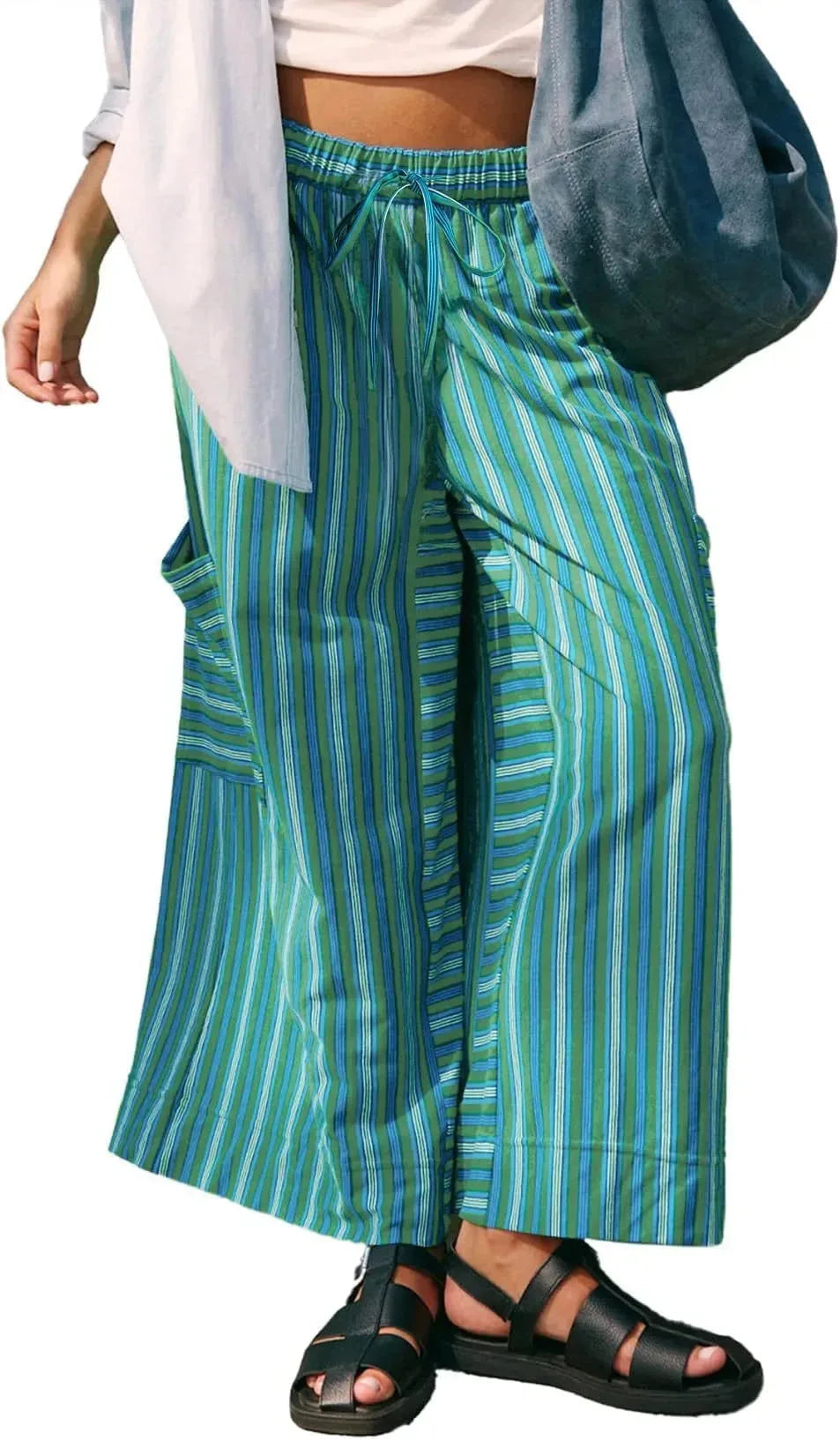 Women's summer striped straight-leg pants by Nova Mart, featuring a comfortable fit and stylish design.