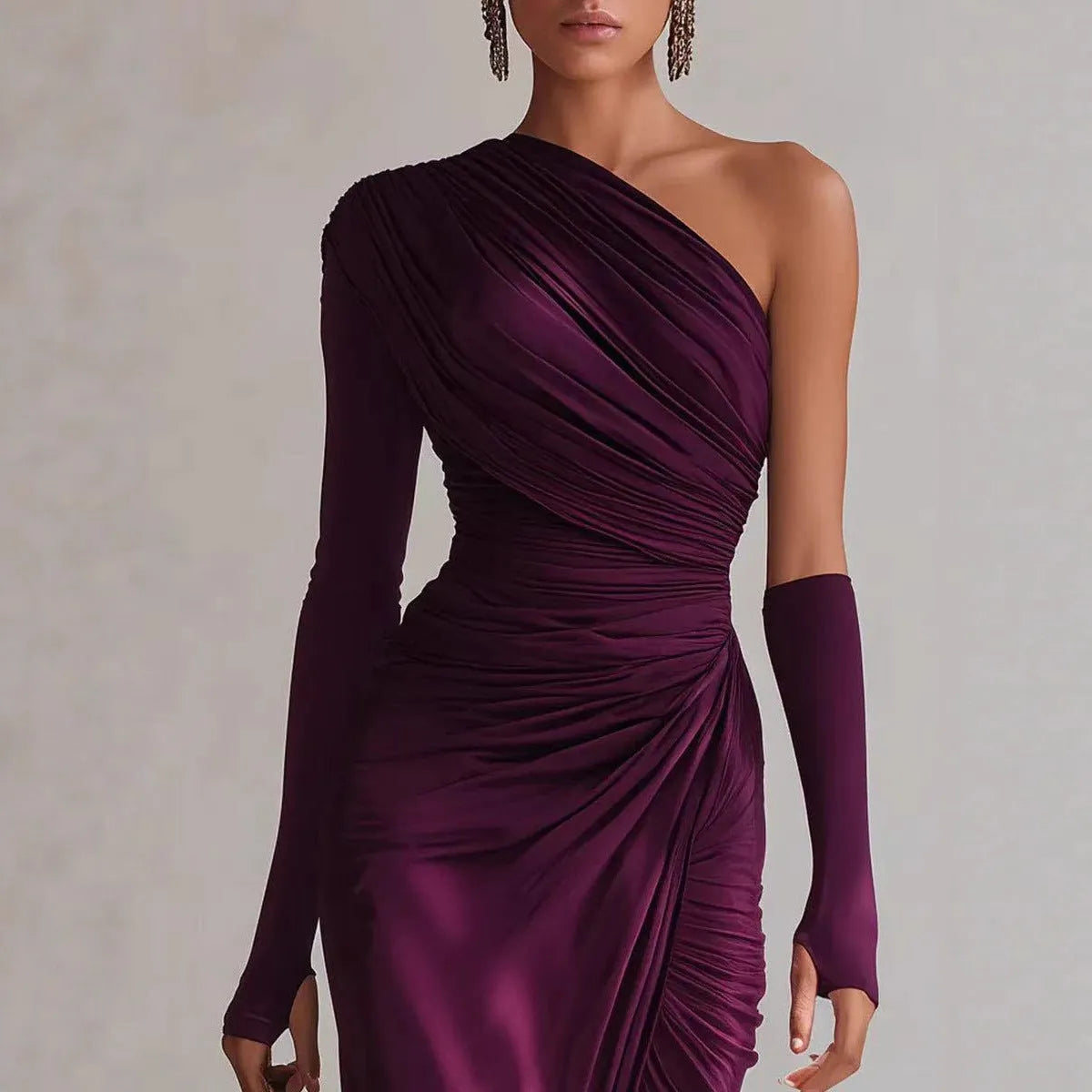 Women's textured long-sleeve elegant French-style dress by Nova Mart, showing the detailed fabric and classic silhouette.