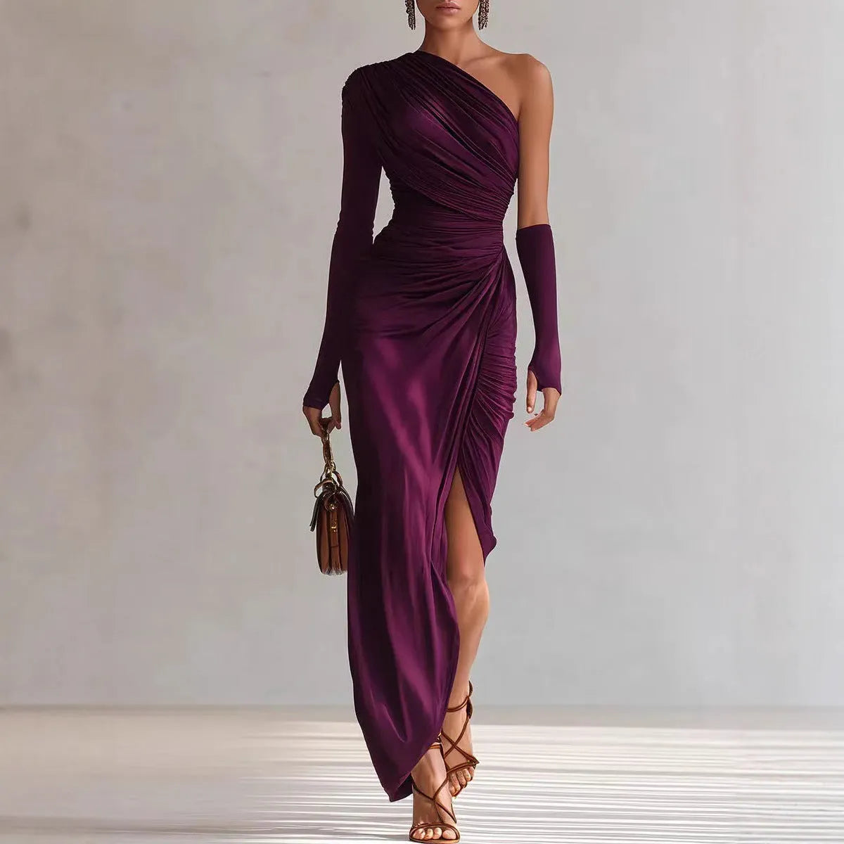 Women's textured long-sleeve French-style dress by Nova Mart, featuring elegant design and sophisticated fabric details.
