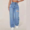 Women's washed ripped denim jeans by Nova Mart, featuring distressed details and a classic fit.