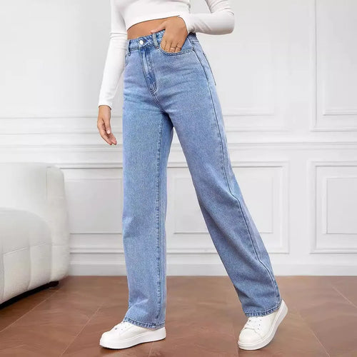 Women's Washed Straight-Leg Jeans – Mid Waist