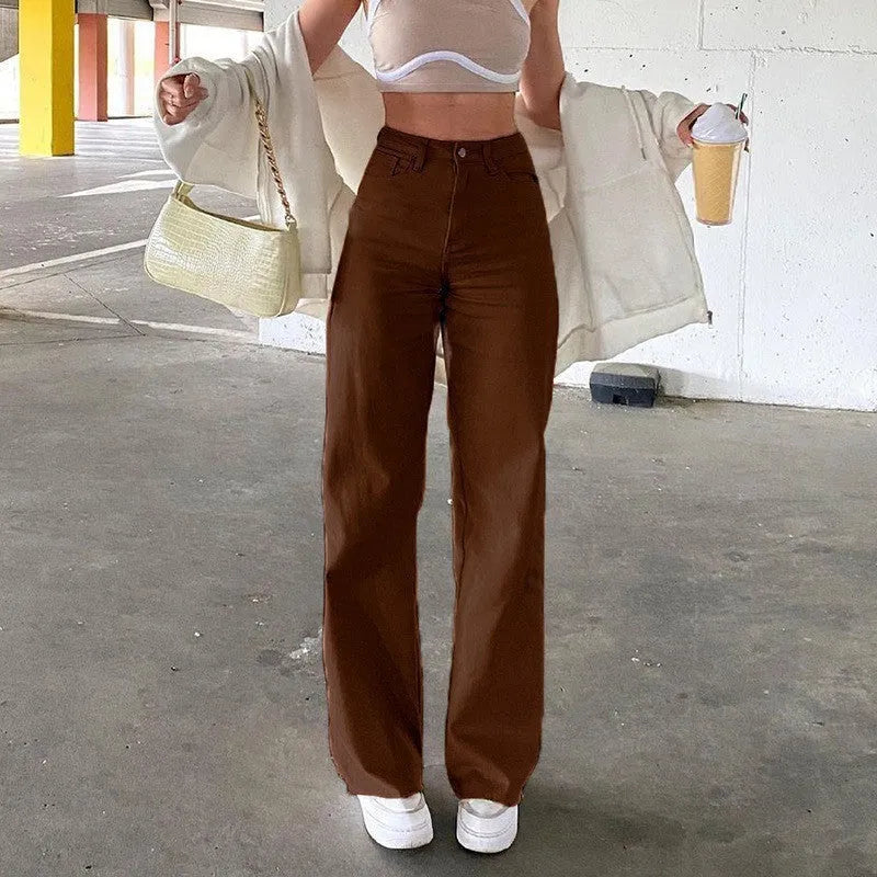Women's washed straight-leg jeans by Nova Mart displayed on a model, showcasing a casual fit and light distressed details.