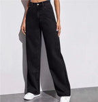 Women's washed straight-leg jeans by Nova Mart, featuring a classic fit with faded denim and subtle distressing.