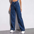 Women's washed straight-leg jeans by Nova Mart, showing light blue denim with a relaxed fit and classic five-pocket design.