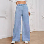 Women’s wide-leg street style casual straight jeans by Nova Mart, showing the relaxed fit and classic denim look.
