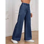 Women's wide-leg street style casual straight jeans by Nova Mart, featuring a relaxed fit and classic denim appearance.