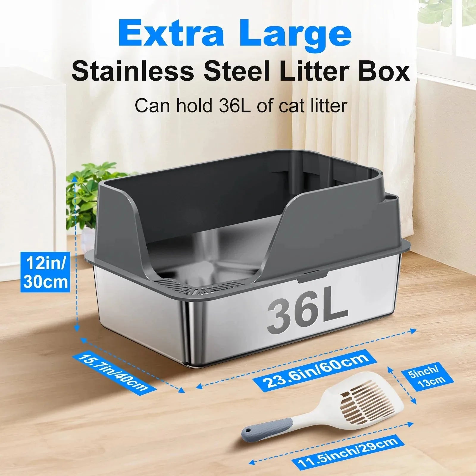 XL Stainless Steel Cat Litter Box – Side Opening Splash-Proof - Image 2