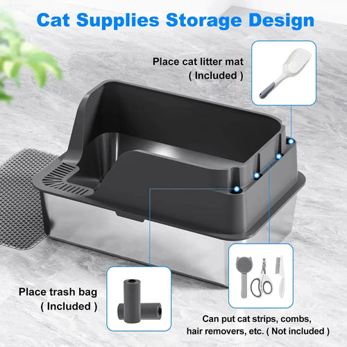 XL Stainless Steel Cat Litter Box – Non-Stick Interior